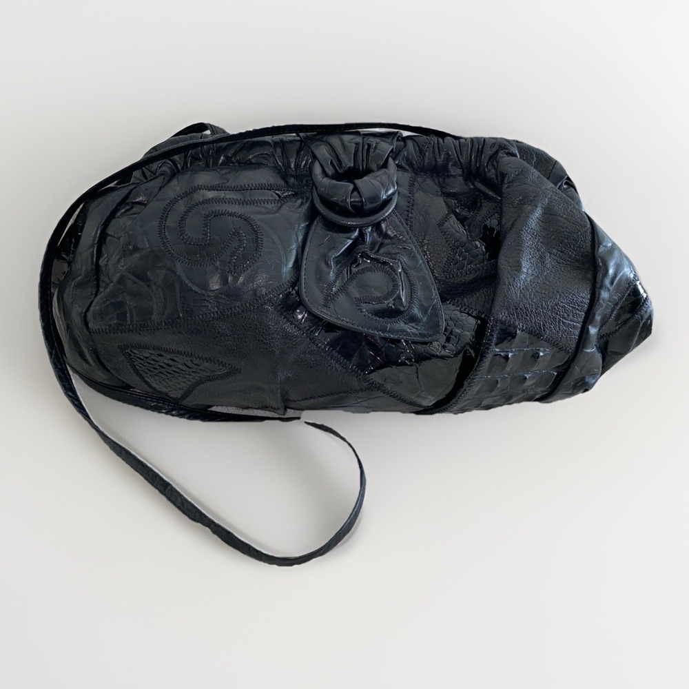 Fifth Avenue Black Hinge Leather Patchwork Animal Print Purse Bag‎